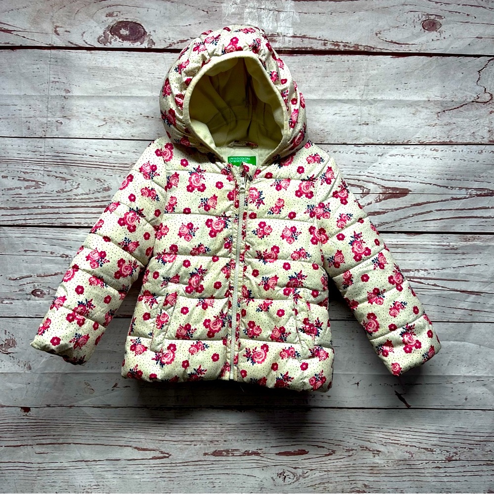 United Colors of Benetton Floral Puffer Jacket Size 2 Years